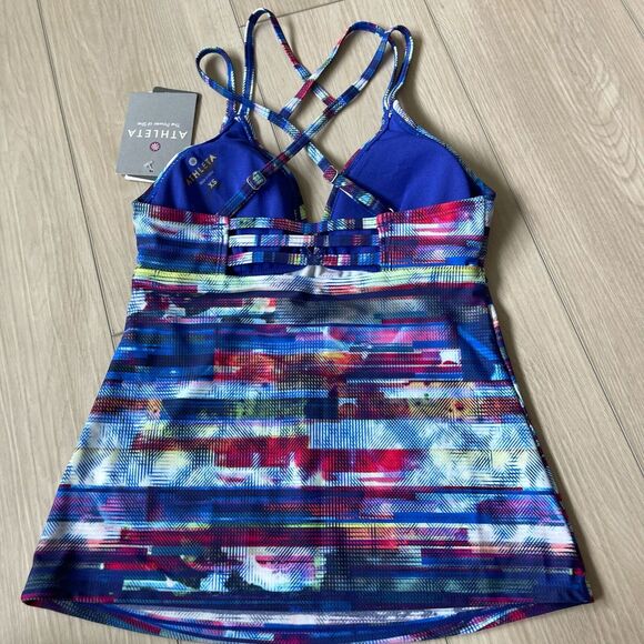 ATHLETA womens/jrs blue multicolor swim Redondo Cross Strap‎ Tankini size XS NWT - Picture 2 of 8